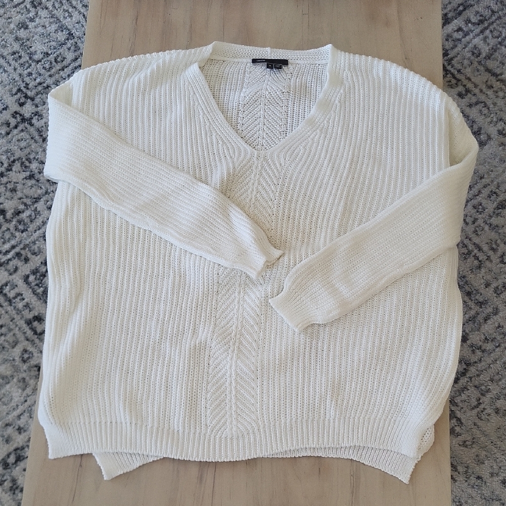 Vince Cream Knit V-Neck Sweater